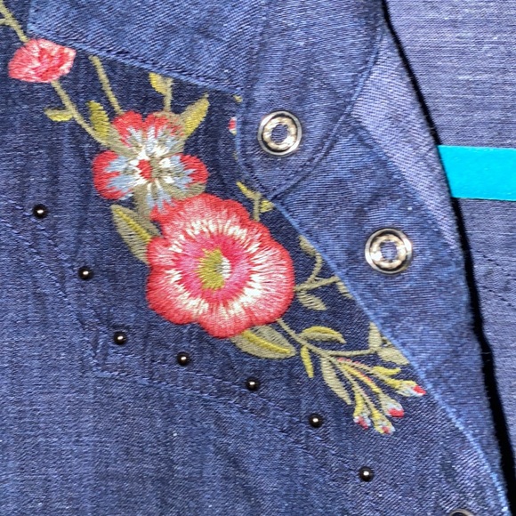 Kate Spade Embroidered Chambray Top Medium - Picture 2 of 6